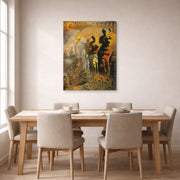 Gallery-wrapped canvas print of Salvador Dali's The Hallucinogenic Toreador displayed on a wall in a dining room