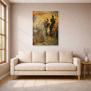 Unframed poster print of Salvador Dali's The Hallucinogenic Toreador displayed on a wall in a living room