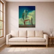 Gallery-wrapped canvas print of Salvador Dali's Knight of Death displayed on a wall in a living room