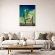 Unframed poster print of Salvador Dali's Knight of Death displayed on a wall in a living room