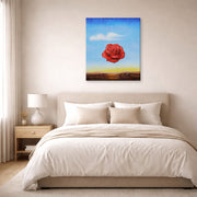 Gallery-wrapped canvas print of Salvador Dali's Meditative Rose displayed on a wall in a bedroom