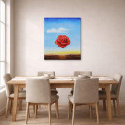 Gallery-wrapped canvas print of Salvador Dali's Meditative Rose displayed on a wall in a dining room