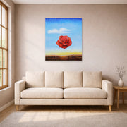 Unframed poster print of Salvador Dali's Meditative Rose displayed on a wall in a living room