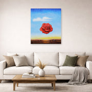 Unframed poster print of Salvador Dali's Meditative Rose displayed on a wall in a living room