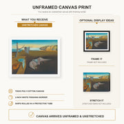 Salvador Dali - The Persistence Of Memory canvas print size comparison and framing display infographic