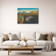 Gallery-wrapped canvas print of Salvador Dali's The Persistence Of Memory displayed on a wall in a living room
