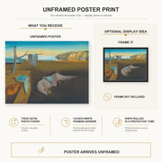 Salvador Dali - The Persistence Of Memory poster print size comparison and framing display infographic