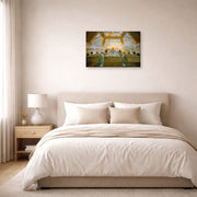 Gallery-wrapped canvas print of Salvador Dali's Sacrament of the Last Supper displayed on a wall in a bedroom