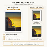 Salvador Dali - The Secret of the Hanging Egg canvas print size comparison and framing display infographic