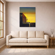 Unframed poster print of Salvador Dali's The Secret of the Hanging Egg displayed on a wall in a living room