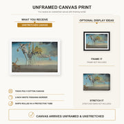 Salvador Dali - The Temptation of St. Anthony canvas print size comparison and framing display infographic