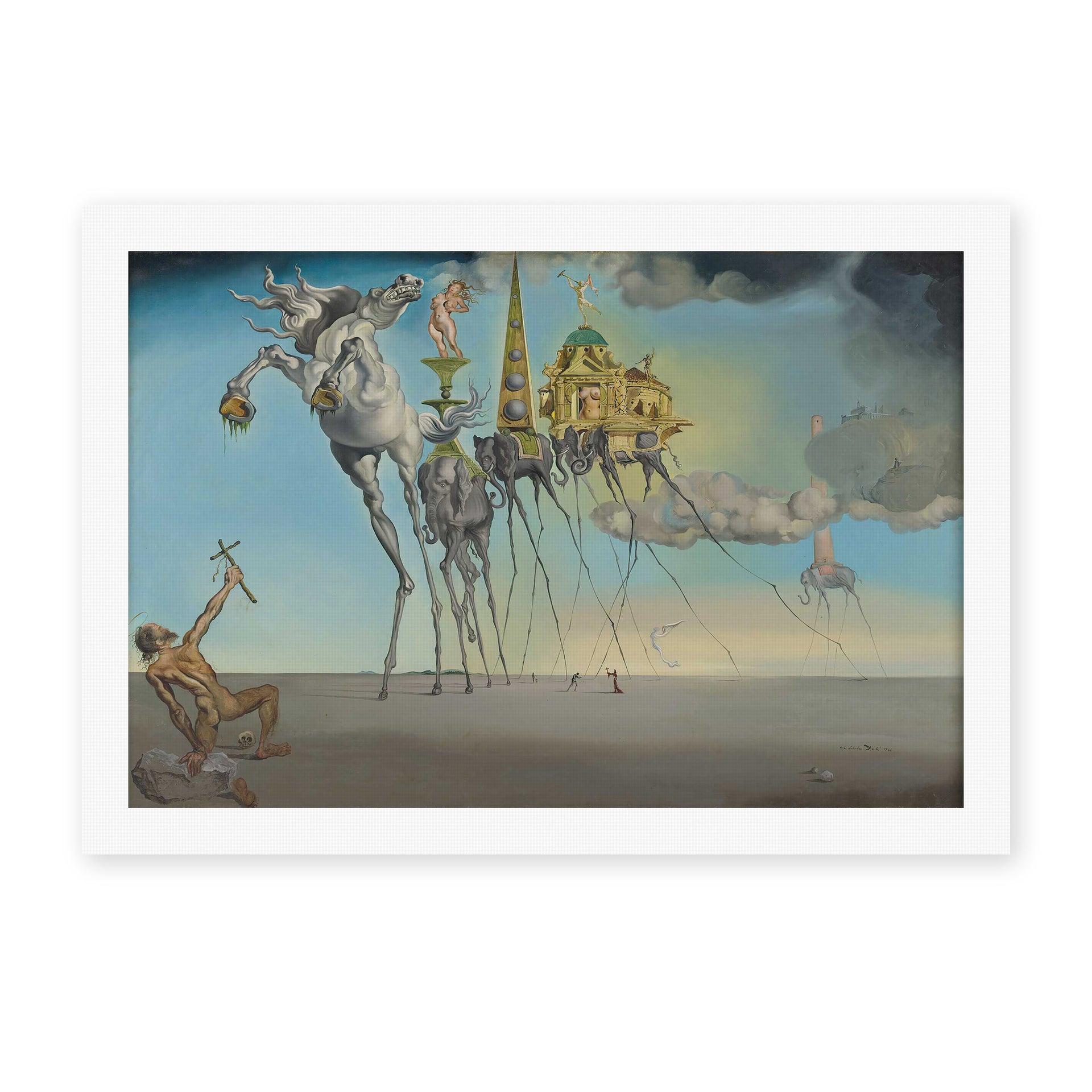 Salvador Dali's 'The Temptation of St. Anthony' painting reproduced as a rolled canvas print