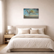 Gallery-wrapped canvas print of Salvador Dali's The Temptation of St. Anthony displayed on a wall in a bedroom