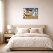 Gallery-wrapped canvas print of Salvador Dali's Three Cornered Hat displayed on a wall in a bedroom