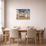 Gallery-wrapped canvas print of Salvador Dali's Three Cornered Hat displayed on a wall in a dining room