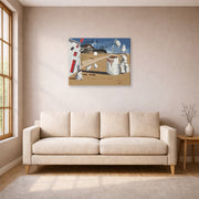 Gallery-wrapped canvas print of Salvador Dali's Three Cornered Hat displayed on a wall in a living room