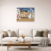 Unframed poster print of Salvador Dali's Three Cornered Hat displayed on a wall in a living room
