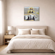 Gallery-wrapped canvas print of Salvador Dali's Three Glorious Enigmas of Gala displayed on a wall in a bedroom