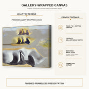 Salvador Dali - Three Glorious Enigmas of Gala gallery wrap canvas construction and hanging details infographic