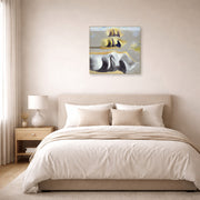 Unframed poster print of Salvador Dali's Three Glorious Enigmas of Gala displayed on a wall in a bedroom