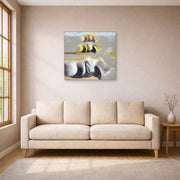 Unframed poster print of Salvador Dali's Three Glorious Enigmas of Gala displayed on a wall in a living room