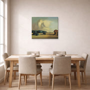 Gallery-wrapped canvas print of Salvador Dali's Transitional Moment displayed on a wall in a dining room