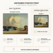 Salvador Dali - Transitional Moment poster print size comparison and framing display infographic