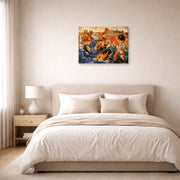 Gallery-wrapped canvas print of Salvador Dali's Tuna Fishing displayed on a wall in a bedroom