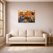 Gallery-wrapped canvas print of Salvador Dali's Tuna Fishing displayed on a wall in a living room