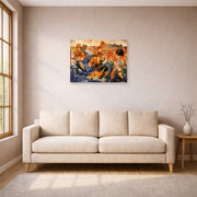 Unframed poster print of Salvador Dali's Tuna Fishing displayed on a wall in a living room