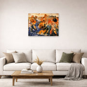 Unframed poster print of Salvador Dali's Tuna Fishing displayed on a wall in a living room