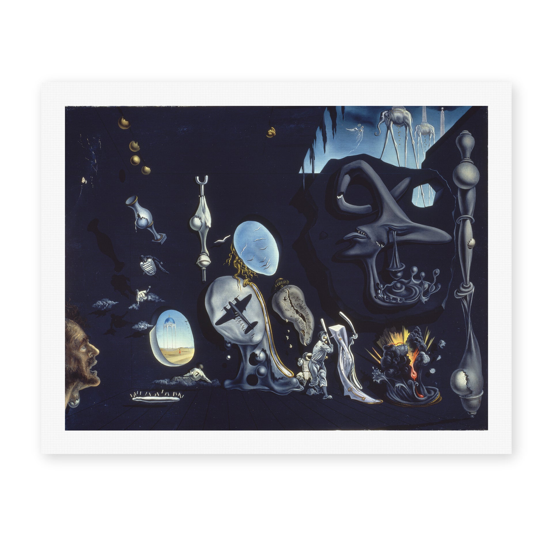 Salvador Dali's 'Uranium and Anatomica Melancholica Idyll' painting reproduced as a rolled canvas print