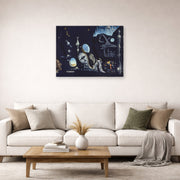 Gallery-wrapped canvas print of Salvador Dali's Uranium and Anatomica Melancholica Idyll displayed on a wall in a living room
