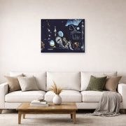 Unframed poster print of Salvador Dali's Uranium and Anatomica Melancholica Idyll displayed on a wall in a living room