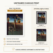 Salvador Dali - Woman With a Head of Roses canvas print size comparison and framing display infographic