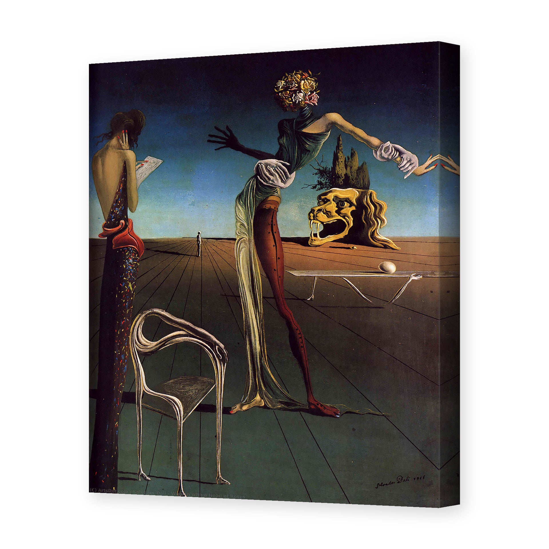 Salvador Dali's 'Woman With a Head of Roses' painting reproduced as a gallery-wrapped canvas print