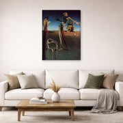 Gallery-wrapped canvas print of Salvador Dali's Woman With a Head of Roses displayed on a wall in a living room