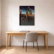 Gallery-wrapped canvas print of Salvador Dali's Woman With a Head of Roses displayed on a wall in a office