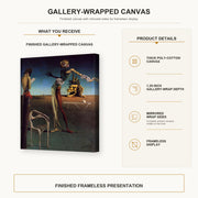 Salvador Dali - Woman With a Head of Roses gallery wrap canvas construction and hanging details infographic