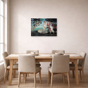 Gallery-wrapped canvas print of Sandro Botticelli's Birth of Venus displayed on a wall in a dining room