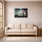 Gallery-wrapped canvas print of Sandro Botticelli's Birth of Venus displayed on a wall in a living room