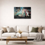 Gallery-wrapped canvas print of Sandro Botticelli's Birth of Venus displayed on a wall in a living room