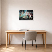 Gallery-wrapped canvas print of Sandro Botticelli's Birth of Venus displayed on a wall in an office