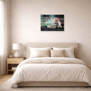 Unframed poster print of Sandro Botticelli's Birth of Venus displayed on a wall in a bedroom