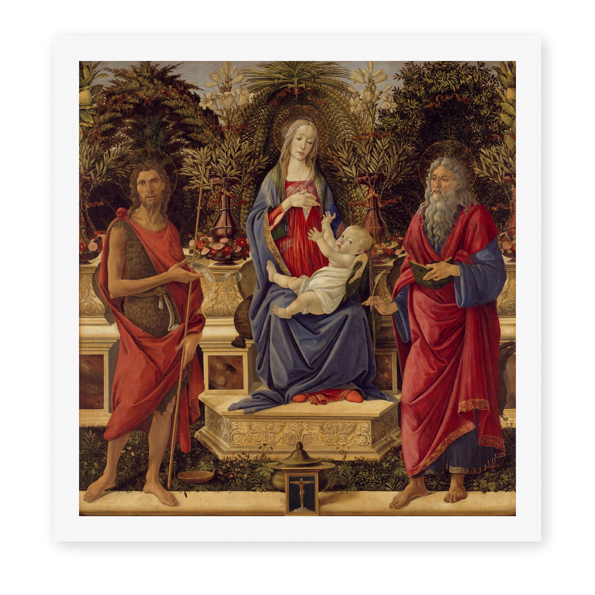 Sandro Botticelli's 'Madonna with Saints' painting reproduced as a rolled canvas print