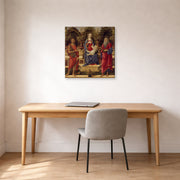 Gallery-wrapped canvas print of Sandro Botticelli's Madonna with Saints displayed on a wall in an office