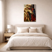 Gallery-wrapped canvas print of Sandro Botticelli's Madonna and Child with John the Baptist displayed on a wall in a bedroom
