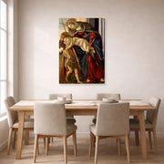 Gallery-wrapped canvas print of Sandro Botticelli's Madonna and Child with John the Baptist displayed on a wall in a dining room
