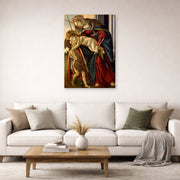 Gallery-wrapped canvas print of Sandro Botticelli's Madonna and Child with John the Baptist displayed on a wall in a living room