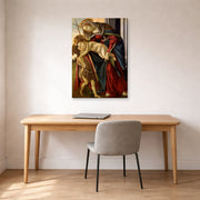Gallery-wrapped canvas print of Sandro Botticelli's Madonna and Child with John the Baptist displayed on a wall in an office